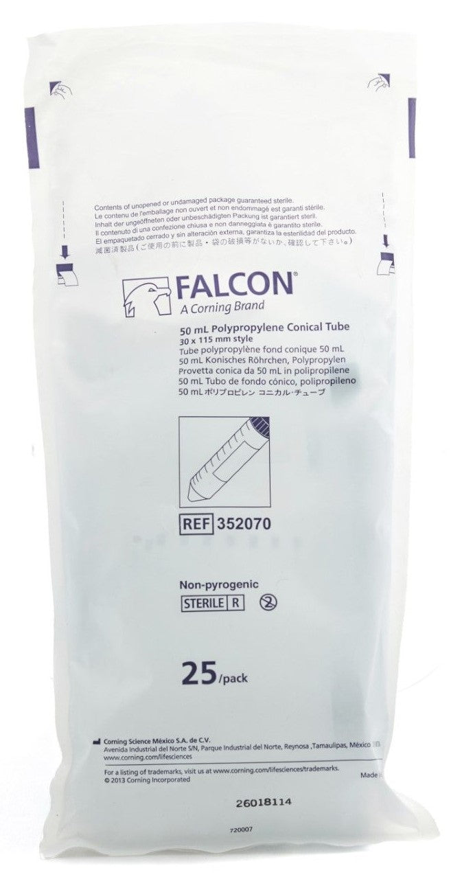 TUBO PARA CENTRÍFUGA 50mL ESTÉRILES MARCA FALCON® 25pzs